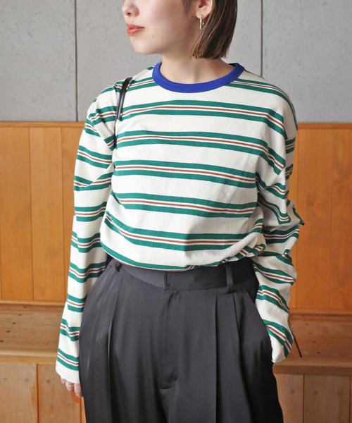 VOTE MAKE NEW CLOTHES(ボートメイクニュークローズ)の「VOTE MAKE NEW CLOTHES STRIPE T SHIRT 25SSVMNC-013CS(Tシャツ/カットソー・レディース・サックスブルー/アイボリー・FREE)」の9枚目の写真