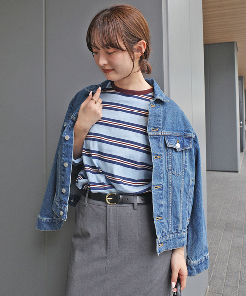 VOTE MAKE NEW CLOTHES(ボートメイクニュークローズ)の「VOTE MAKE NEW CLOTHES STRIPE T SHIRT 25SSVMNC-013CS(Tシャツ/カットソー・レディース・サックスブルー/アイボリー・FREE)」の4枚目の写真