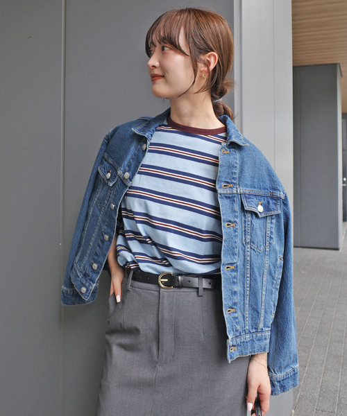 VOTE MAKE NEW CLOTHES(ボートメイクニュークローズ)の「VOTE MAKE NEW CLOTHES STRIPE T SHIRT 25SSVMNC-013CS(Tシャツ/カットソー・レディース・サックスブルー/アイボリー・FREE)」の16枚目の写真