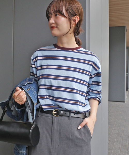 VOTE MAKE NEW CLOTHES(ボートメイクニュークローズ)の「VOTE MAKE NEW CLOTHES STRIPE T SHIRT 25SSVMNC-013CS(Tシャツ/カットソー・レディース・サックスブルー/アイボリー・FREE)」の18枚目の写真