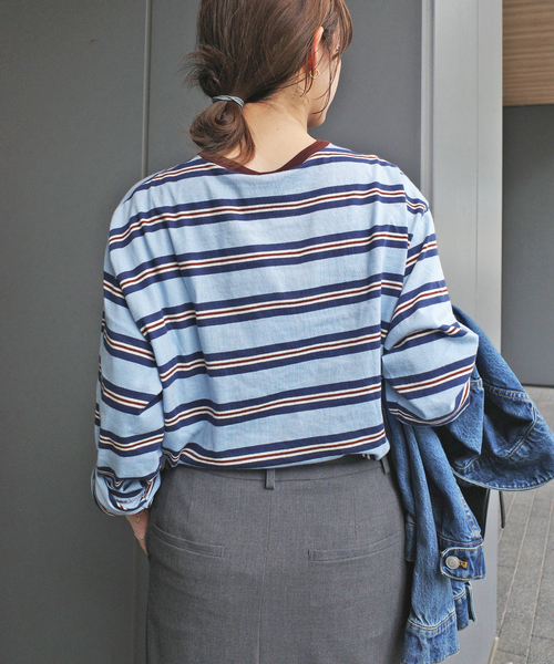 VOTE MAKE NEW CLOTHES(ボートメイクニュークローズ)の「VOTE MAKE NEW CLOTHES STRIPE T SHIRT 25SSVMNC-013CS(Tシャツ/カットソー・レディース・サックスブルー/アイボリー・FREE)」の21枚目の写真
