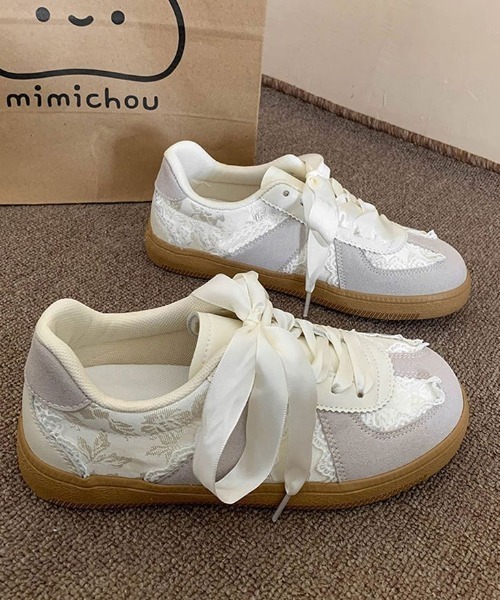 paravion(パラビオン)の「レース切り替えシューズ(スニーカー・レディース・シルバー/ホワイト/ピンク・S/M/L)」の5枚目の写真