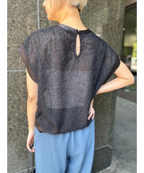 Day and Grade(デイアンドグレイド)の「シアーフリンジジョーゼット / ストレッチ・Tシャツ(Tシャツ/カットソー・レディース・アイボリー/ブラック・FREE)」の13枚目の写真