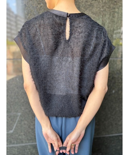 Day and Grade(デイアンドグレイド)の「シアーフリンジジョーゼット / ストレッチ・Tシャツ(Tシャツ/カットソー・レディース・アイボリー/ブラック・FREE)」の12枚目の写真