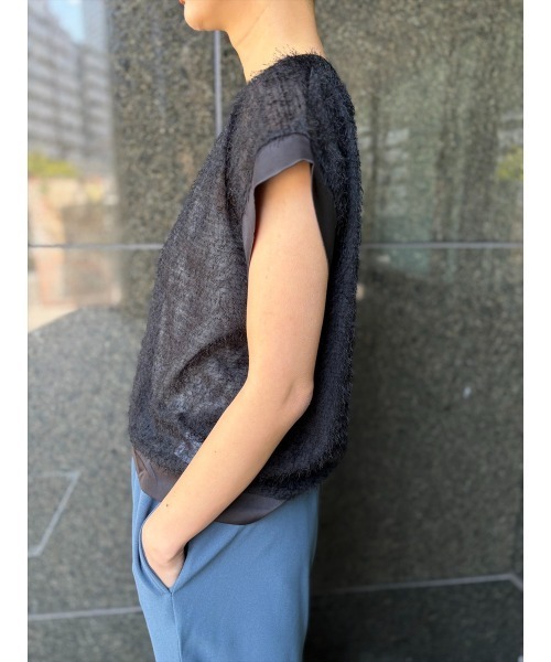 Day and Grade(デイアンドグレイド)の「シアーフリンジジョーゼット / ストレッチ・Tシャツ(Tシャツ/カットソー・レディース・アイボリー/ブラック・FREE)」の11枚目の写真
