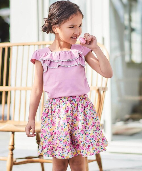 BeBe(ベベ)の「【お揃い】フルールドゥジョワプリントフリルキュロットパンツ(90~150cm)(その他パンツ・キッズ・ピンク系その他・110cm/120cm/130cm/140cm/150cm)」の14枚目の写真