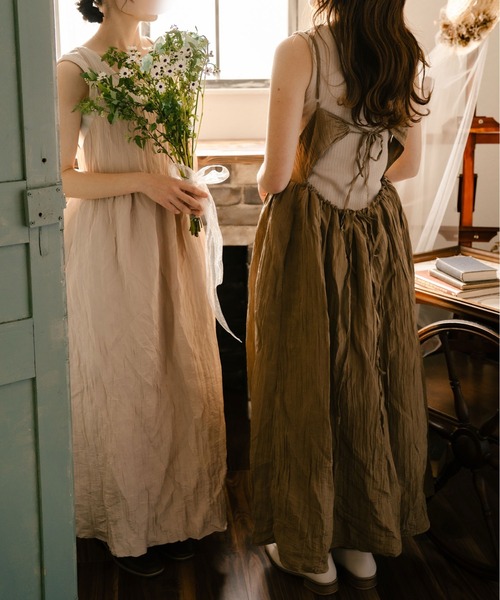 NOAHL（ノアル）の「【NOAHL】バックリボン楊柳キャミワンピース（ワンピース・レディース・ピンク/ブラウン/キナリ・M/L）」の3枚目の写真