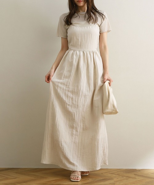 NOAHL（ノアル）の「【NOAHL】バックリボン楊柳キャミワンピース（ワンピース・レディース・ピンク/ブラウン/キナリ・M/L）」の2枚目の写真