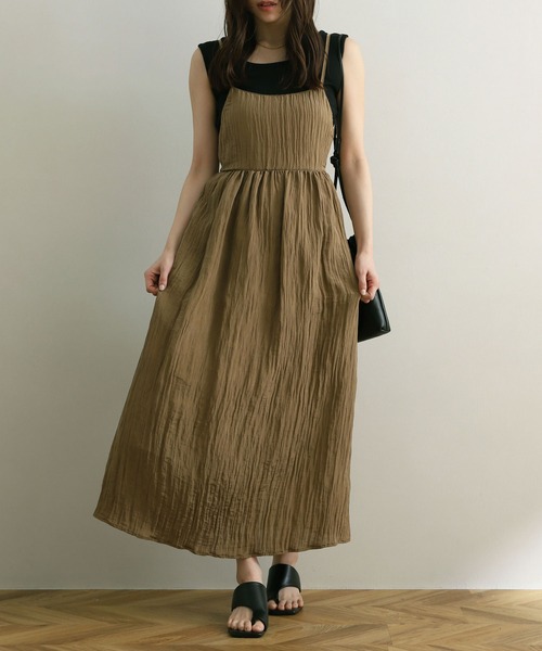 NOAHL（ノアル）の「【NOAHL】バックリボン楊柳キャミワンピース（ワンピース・レディース・ピンク/ブラウン/キナリ・M/L）」の10枚目の写真