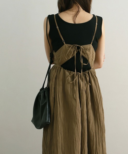 NOAHL（ノアル）の「【NOAHL】バックリボン楊柳キャミワンピース（ワンピース・レディース・ピンク/ブラウン/キナリ・M/L）」の15枚目の写真