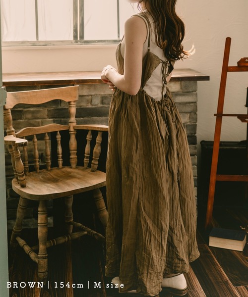 NOAHL（ノアル）の「【NOAHL】バックリボン楊柳キャミワンピース（ワンピース・レディース・ピンク/ブラウン/キナリ・M/L）」の4枚目の写真