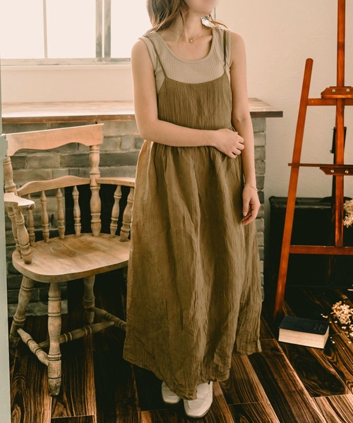 NOAHL（ノアル）の「【NOAHL】バックリボン楊柳キャミワンピース（ワンピース・レディース・ピンク/ブラウン/キナリ・M/L）」の5枚目の写真