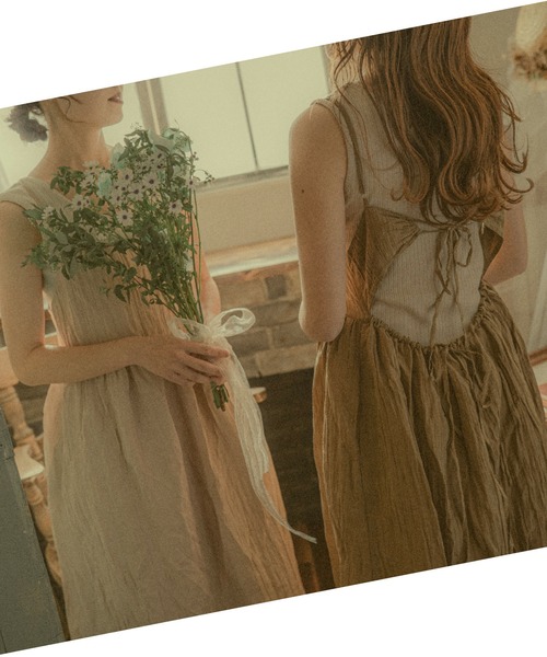 NOAHL（ノアル）の「【NOAHL】バックリボン楊柳キャミワンピース（ワンピース・レディース・ピンク/ブラウン/キナリ・M/L）」の6枚目の写真