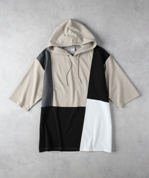 Right-on(ライトオン)の「Other(ソノタ)ポンチ切替5分袖Tシャツパーカー(Tシャツ/カットソー・メンズ・ホワイト/ベージュ・M/XL/L)」の1枚目の写真