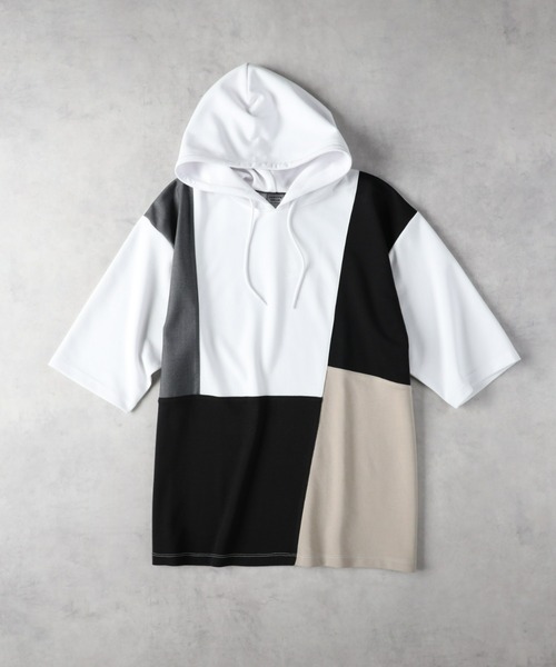Right-on(ライトオン)の「Other(ソノタ)ポンチ切替5分袖Tシャツパーカー(Tシャツ/カットソー・メンズ・ホワイト/ベージュ・M/XL/L)」の2枚目の写真