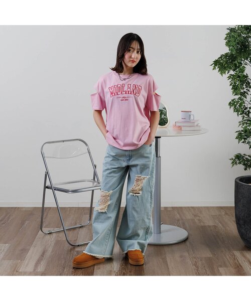 algy（アルジー）の「【接触冷感】MIDLAND肩あきBIG半袖T（Tシャツ/カットソー・キッズ・オレンジ/ピンク/オフホワイト/ミント・SMALL/MEDIUM/X-SMALL/XX-SMALL）」の5枚目の写真