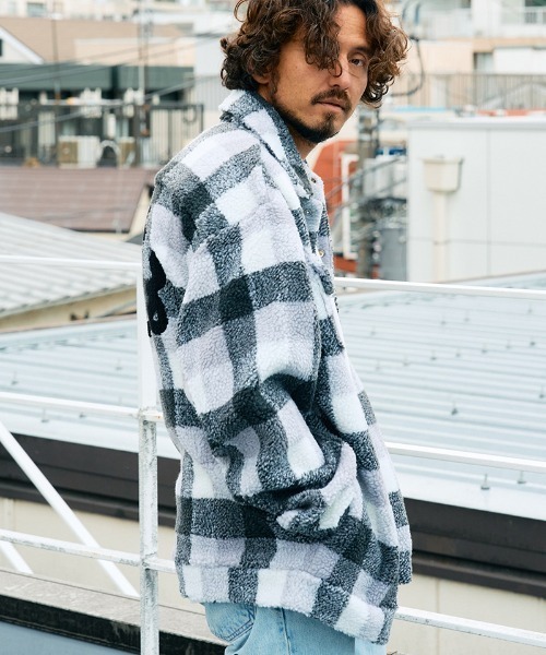 STUD MUFFIN(スタッドマフィン)の「mj10736- ブロックチェックムックボア サガラパッチワークブルゾン(ブルゾン・メンズ・ベージュ/ブルー/ミックスグレー・2/3/4)」の4枚目の写真