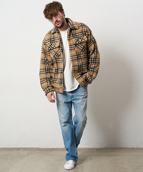 STUD MUFFIN(スタッドマフィン)の「mj10736- ブロックチェックムックボア サガラパッチワークブルゾン(ブルゾン・メンズ・ベージュ/ブルー/ミックスグレー・2/3/4)」の9枚目の写真