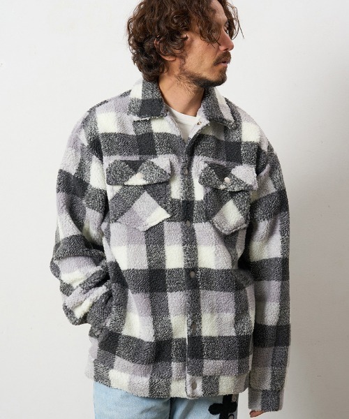 STUD MUFFIN(スタッドマフィン)の「mj10736- ブロックチェックムックボア サガラパッチワークブルゾン(ブルゾン・メンズ・ベージュ/ブルー/ミックスグレー・2/3/4)」の21枚目の写真
