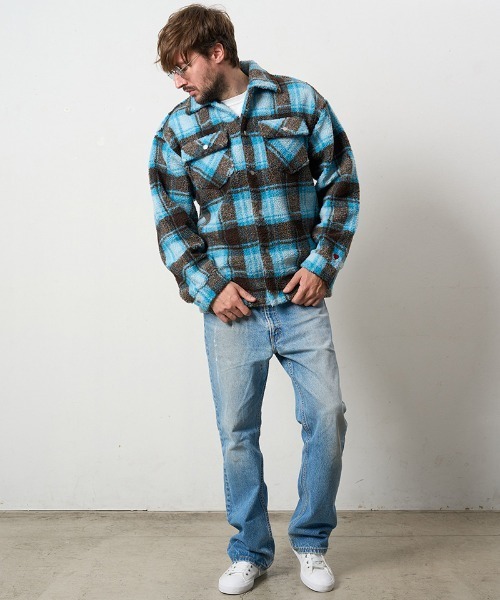 STUD MUFFIN(スタッドマフィン)の「mj10736- ブロックチェックムックボア サガラパッチワークブルゾン(ブルゾン・メンズ・ベージュ/ブルー/ミックスグレー・2/3/4)」の16枚目の写真