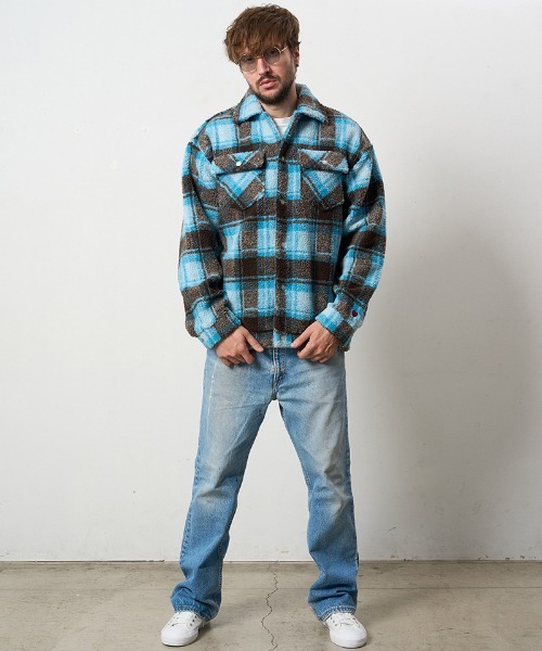 STUD MUFFIN(スタッドマフィン)の「mj10736- ブロックチェックムックボア サガラパッチワークブルゾン(ブルゾン・メンズ・ベージュ/ブルー/ミックスグレー・2/3/4)」の17枚目の写真
