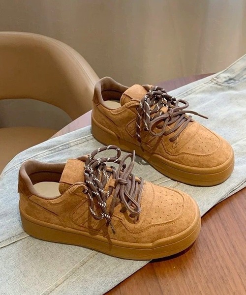 CANVAS+(キャンバスプラス)の「【CANVAS+】ダブルカラーシューレース厚底スニーカー(スニーカー・レディース・キャメル/ホワイト・23.5/24/24.5/23)」の11枚目の写真