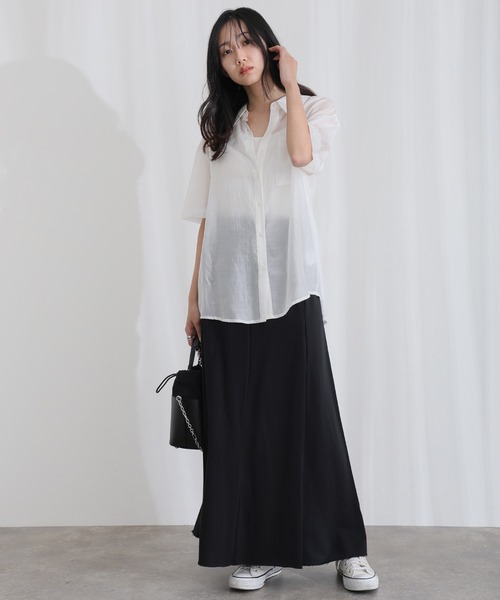 ElegChic（エレグシック）の「ミニ裏毛裾切りっぱなしフレアスカート（スカート・レディース・ブラック/ライトベージュ/ライトグレー/グレー系1/チャコール・M/XL/4L）」の7枚目の写真