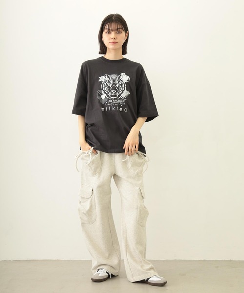 ミルクフェド MILKFED. タイガーショートスリーブティー 103253011005 FW25 TIGER S S TEE レディース トップス 半袖Tシャツ OFF-WHITE  正規取扱店 MILKFED. ミルクフェド タイガーショートスリーブティー