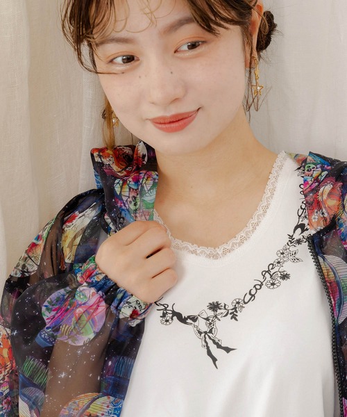 ScoLar(スカラー)の「152610:花蝶ネコネックレス柄タンク(タンクトップ・レディース・オフホワイト/ブラック/グリーン/ピンク・M)」の17枚目の写真