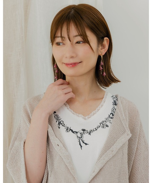 ScoLar(スカラー)の「152610:花蝶ネコネックレス柄タンク(タンクトップ・レディース・オフホワイト/ブラック/グリーン/ピンク・M)」の19枚目の写真