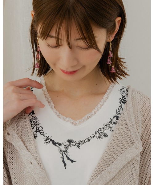 ScoLar(スカラー)の「152610:花蝶ネコネックレス柄タンク(タンクトップ・レディース・オフホワイト/ブラック/グリーン/ピンク・M)」の21枚目の写真