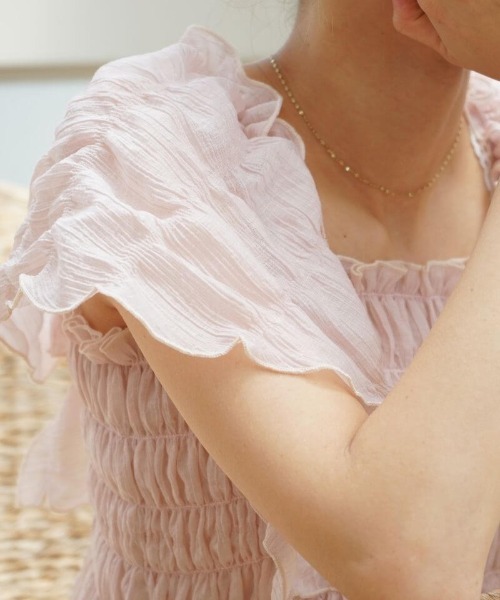 flower（フラワー）の「シアーパピヨンブラウス4（シャツ/ブラウス・レディース・ブルー/アイボリー/ピンク・FREE）」の4枚目の写真