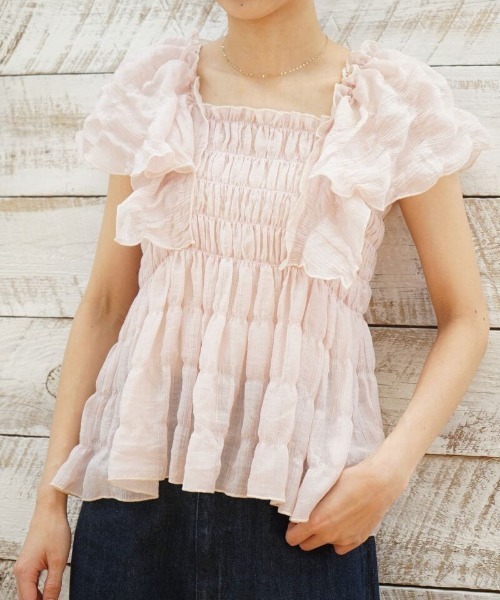 flower（フラワー）の「シアーパピヨンブラウス4（シャツ/ブラウス・レディース・ブルー/アイボリー/ピンク・FREE）」の5枚目の写真