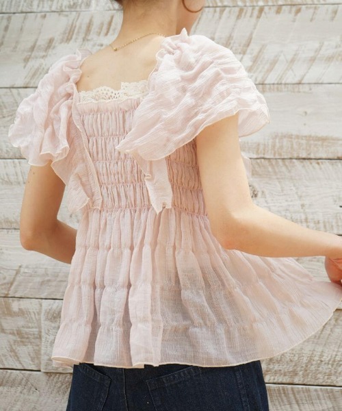 flower（フラワー）の「シアーパピヨンブラウス4（シャツ/ブラウス・レディース・ブルー/アイボリー/ピンク・FREE）」の6枚目の写真