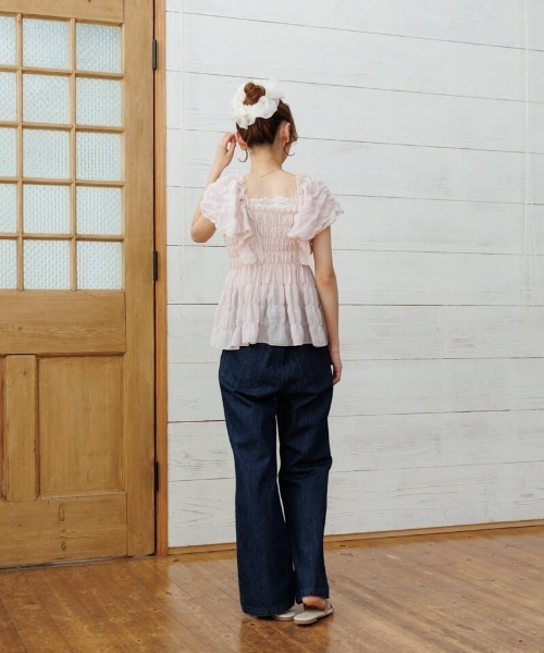 flower（フラワー）の「シアーパピヨンブラウス4（シャツ/ブラウス・レディース・ブルー/アイボリー/ピンク・FREE）」の9枚目の写真