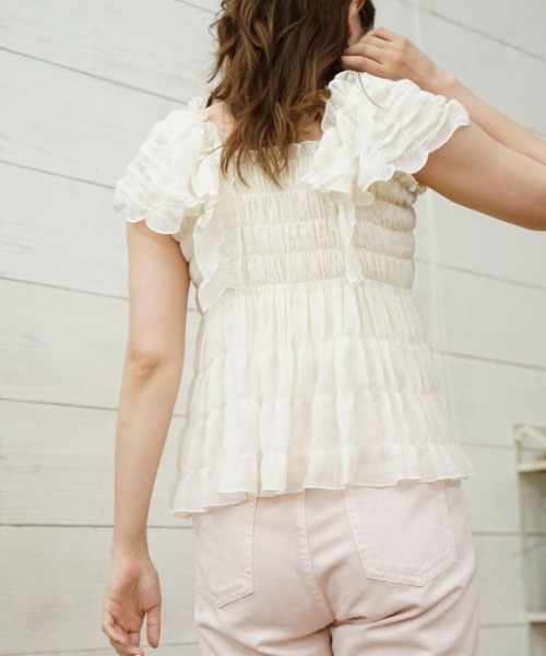 flower（フラワー）の「シアーパピヨンブラウス4（シャツ/ブラウス・レディース・ブルー/アイボリー/ピンク・FREE）」の13枚目の写真