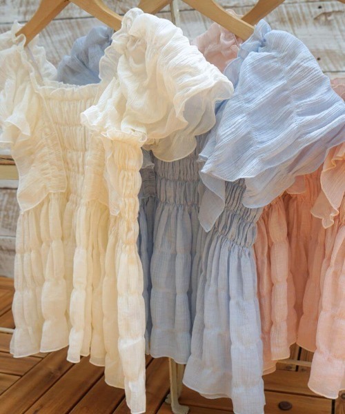 flower（フラワー）の「シアーパピヨンブラウス4（シャツ/ブラウス・レディース・ブルー/アイボリー/ピンク・FREE）」の17枚目の写真