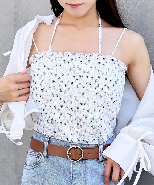 INGNI（イング）の「シャーリングチューブトップス（キャミソール・レディース・ブラック/オフホワイト/ホワイト系・M）」の2枚目の写真