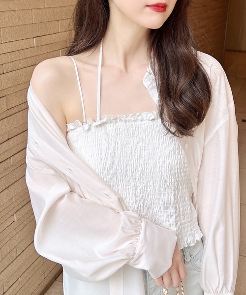 INGNI（イング）の「シャーリングチューブトップス（キャミソール・レディース・ブラック/オフホワイト/ホワイト系・M）」の5枚目の写真