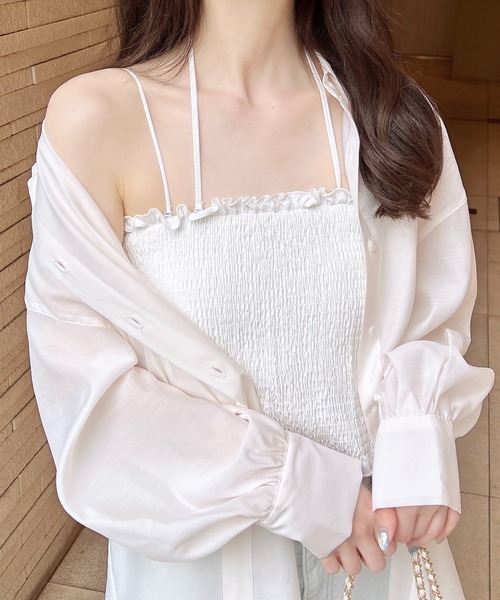 INGNI（イング）の「シャーリングチューブトップス（キャミソール・レディース・ブラック/オフホワイト/ホワイト系・M）」の6枚目の写真