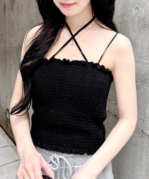 INGNI（イング）の「シャーリングチューブトップス（キャミソール・レディース・ブラック/オフホワイト/ホワイト系・M）」の9枚目の写真