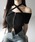 me+em select�i�~�[���Z���N�g�j�́u�y �Rcolor �z�_�u���W�b�v�N���X�l�b�N�I�t�V�����s�V���c  �^ double zip cross neck off shoulder T-shirt�iT�V���c/�J�b�g�\�[�j�v�b�u���b�N