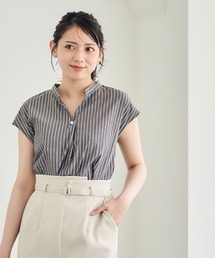 ラメストライプフレンチスリーブブラウス