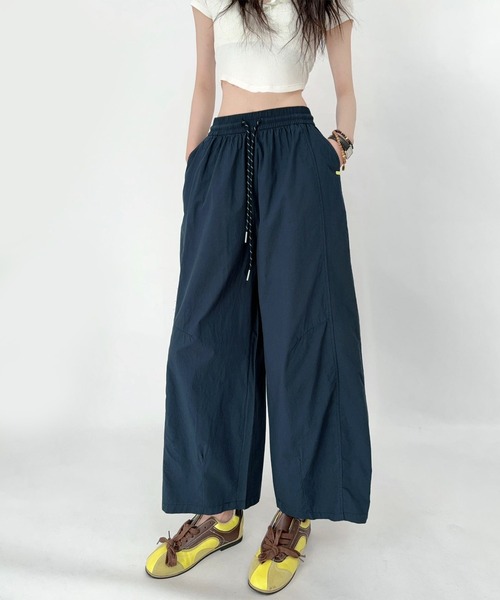 ウエストドローストリングパンツ セール】ウエストドローストリング ワイドパンツ（カーゴパンツ