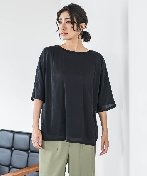 la.f…（ラエフ）の「トリコットシフォンカットソー≪洗濯機で洗える≫（Tシャツ/カットソー・レディース・ホワイト/ライトグレー/ブラック・9号/7号）」の2枚目の写真