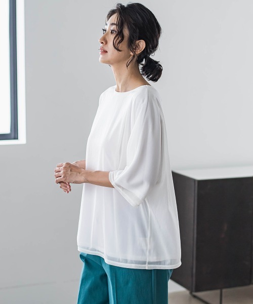 la.f…（ラエフ）の「トリコットシフォンカットソー≪洗濯機で洗える≫（Tシャツ/カットソー・レディース・ホワイト/ライトグレー/ブラック・9号/7号）」の10枚目の写真