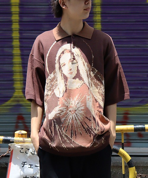 FLIP THE SCRIPT（フリップザスクリプト）の「HEART KNIT SS POLO（ポロシャツ・メンズ・ブラック/ブラウン・M/L/XL）」の2枚目の写真