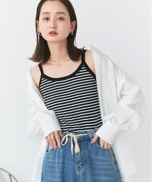 ad thie(アドティエ)の「ボーダー ニット キャミソール(キャミソール・レディース・ピンク/ライトグリーン/オフホワイト/ブラック・FREE)」の9枚目の写真