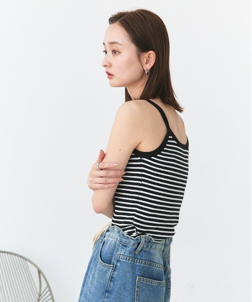 ad thie(アドティエ)の「ボーダー ニット キャミソール(キャミソール・レディース・ピンク/ライトグリーン/オフホワイト/ブラック・FREE)」の13枚目の写真