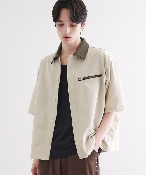 tk.TAKEO KIKUCHI(ティーケータケオキクチ)の「衿配色ワーカーシャツアウター(シャツ/ブラウス・メンズ・ブラック/ベージュ・02/03)」の2枚目の写真